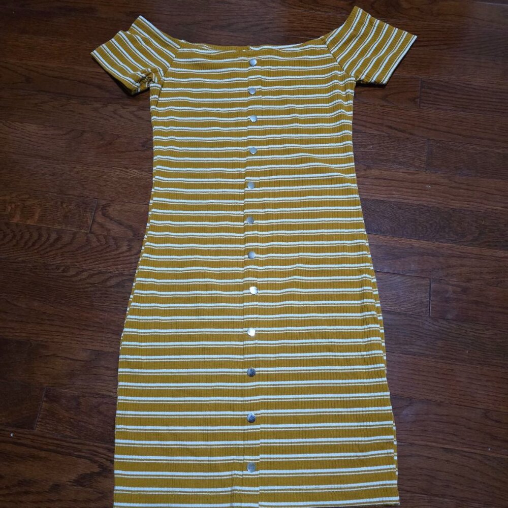Mustard Striped Button-Down Bodycon Dress